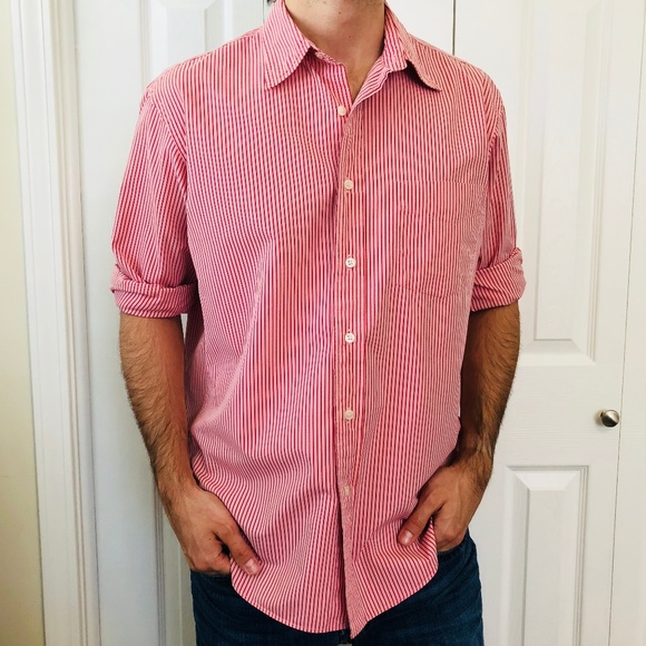 J. Crew Other - J. Crew Red Pink Stripe Cotton Button Down Shirt M